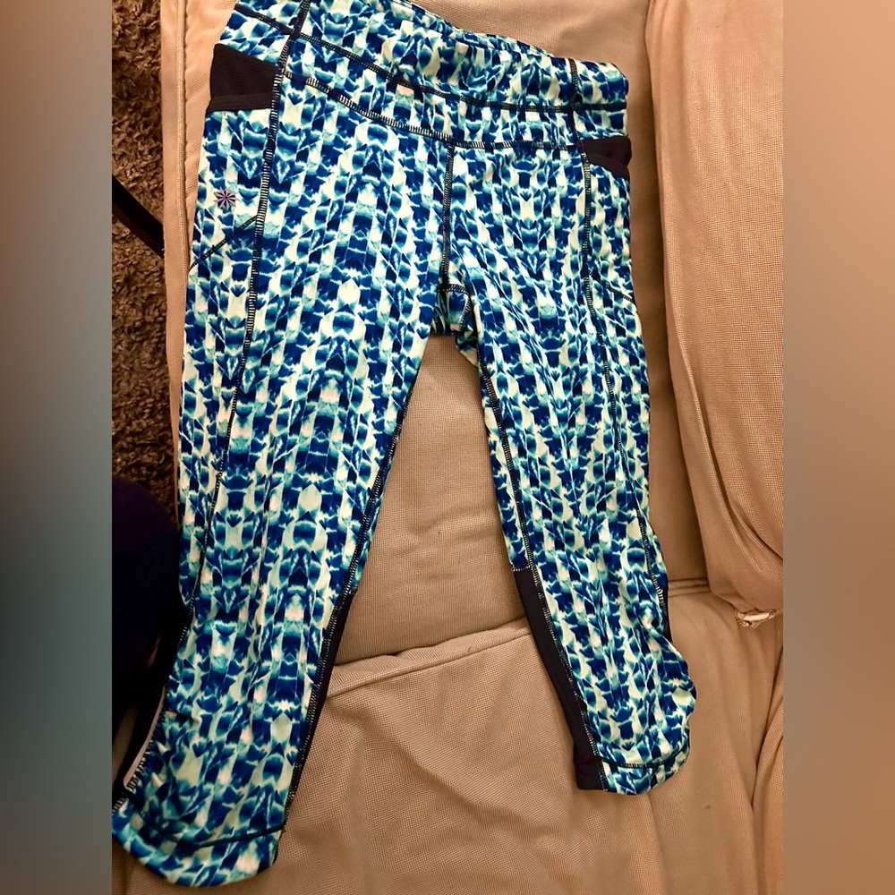 Athleta Vibrant Blue Patterned Leggings XS 3 Pocket